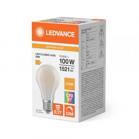Ledvance E27 LED Lampe Classic dimmbar matt 13,8W wie 100W 2700K warmweißes Licht CRI97 sehr hohe Farbwiedergabe